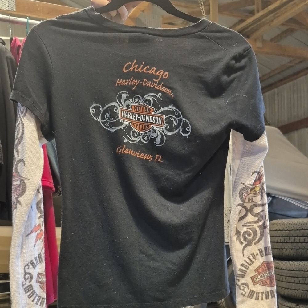 Harley-Davidson Black Tee with White Graphic Sleeves